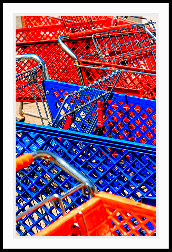 A number of shopping carts banding together to face an uncertain future,